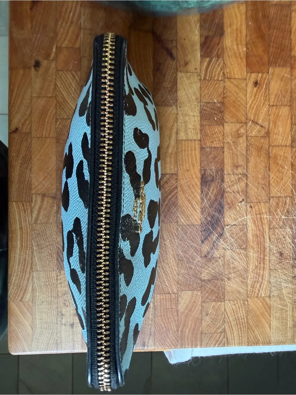 Coach 52952 Madison Ocelot Leopard Blue Leather Cosmetic Pouch